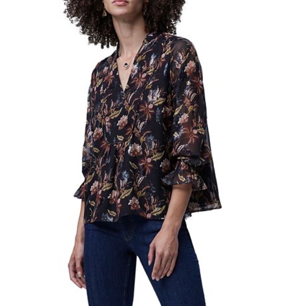 French Connection Desta Lame Floral Print Top S